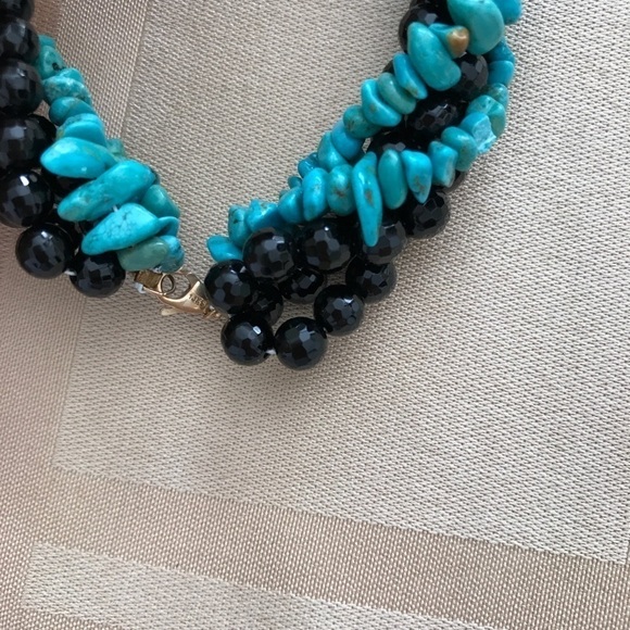 14k Turquoise Black Jet Bracelet Necklace Set - Picture 7 of 12